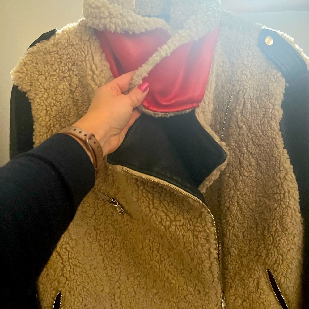 Peter Som Faux Leather Shearling Moto Jacket - Picture 5 of 8